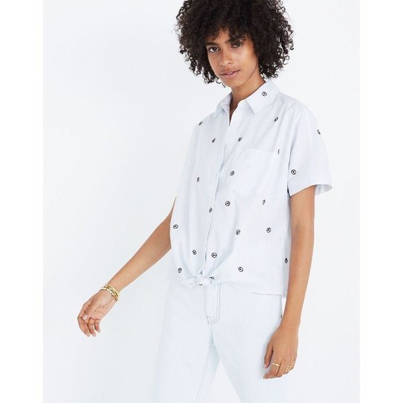 Madewell Tops - Madewell Embroidered Peace Sign Short-Sleeve Tie-Front Shirt size Medium